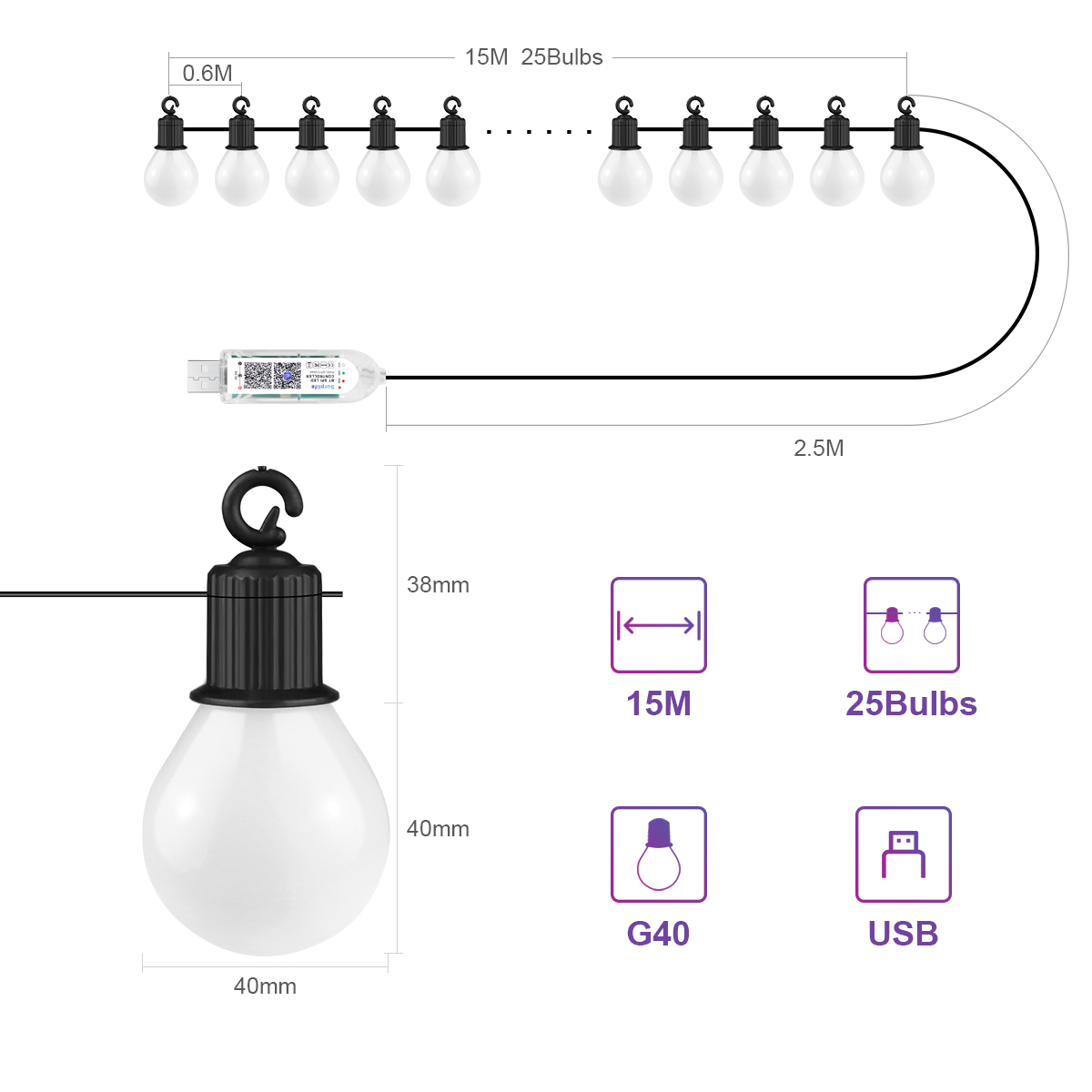 Inteligente g40 lâmpada led lu - Smart Garden Festoon Lights avaliação e preço